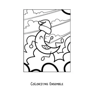 Image à colorier d'une Lune animée
