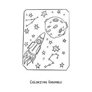 Image à colorier d'un voyage spatial vers la Lune