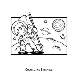 Image à colorier d'un astronaute sur la Lune