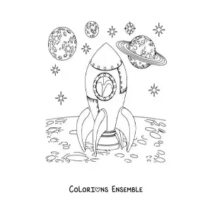 Image à colorier d'une fusée sur la Lune