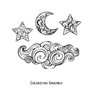 Image à colorier de la Lune et des étoiles