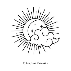Image à colorier d'une Lune avec un nuage