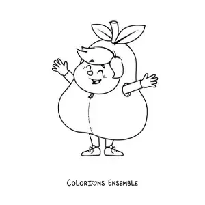 Coloriage d'un enfant souriant déguisé en poire
