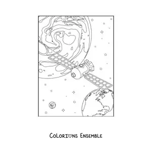 Image à colorier d'un satellite dans l'espace