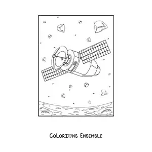 Image à colorier d'un satellite parmi des astéroïdes