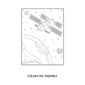 Image à colorier d'un satellite artificiel en orbite terrestre
