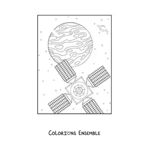Image à colorier d'un satellite et d'une planète