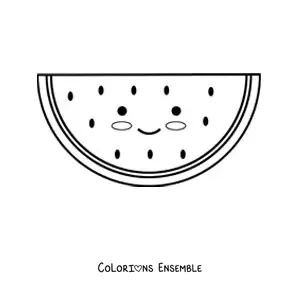 Image à colorier d’une pastèque kawaii souriante