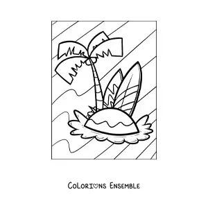Dessin à colorier d’une île estivale.
