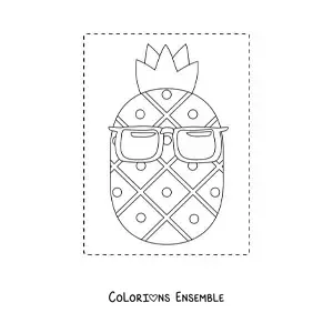 Dessin à colorier d’un ananas portant des lunettes de soleil.