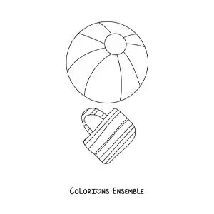 Dessin à colorier d’un sac et d’un ballon d’été.