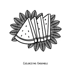 Dessin à colorier de plusieurs parts de pastèque d’été.