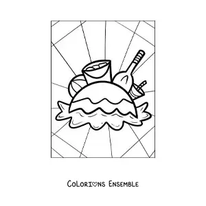 Dessin à colorier de plusieurs jouets de plage pour l’été.