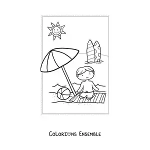 Dessin à colorier d’un enfant en vacances d’été.