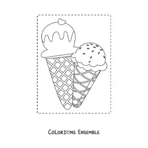 Dessin à colorier de deux cornets de glace pour l’été.