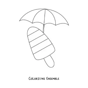 Dessin à colorier d’un parasol et d’une glace à l’eau pour l’été.