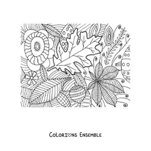 Dessin à colorier de plusieurs feuilles d’automne.