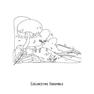 Dessin à colorier d’une forêt en automne.