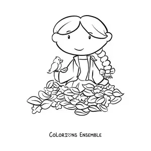 Dessin à colorier d’une petite fille en automne.