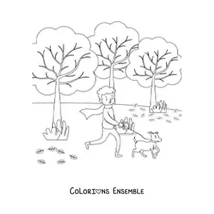 Dessin à colorier de l’automne dans le parc.