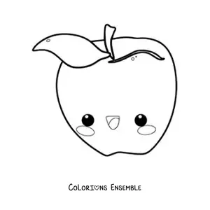 Image à colorier d’une pomme kawaii en dessin animé