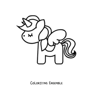 Image à colorier d’une licorne kawaii avec des ailes