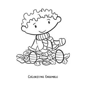 Dessin à colorier d’un enfant en automne.