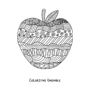 Dessin à colorier d’une pomme dessinée avec un motif automnal.