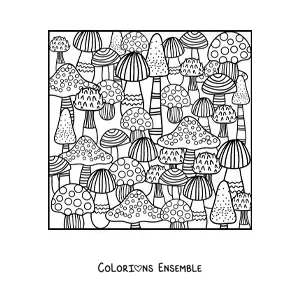 Dessin à colorier de plusieurs champignons d’automne.