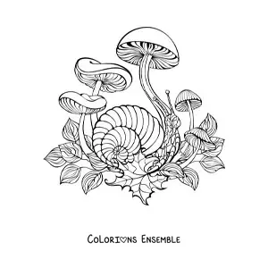 Dessin à colorier de plusieurs champignons d’automne.