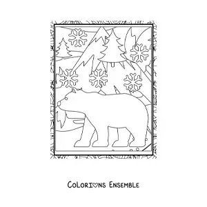 Dessin à colorier d’un ours polaire en hiver.