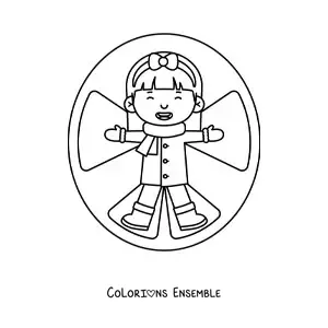 Image à colorier d'un enfant qui fait un ange dans la neige