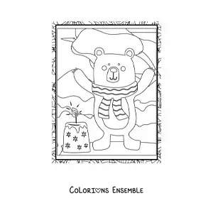 Image à colorier d’un ours tout mignon en hiver