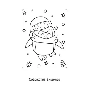 Image à colorier d’un pingouin kawaii avec une écharpe