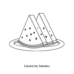 Coloriage de deux tranches de pastèque dans une assiette