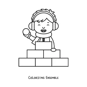 Image à colorier d’un enfant avec plusieurs blocs de neige