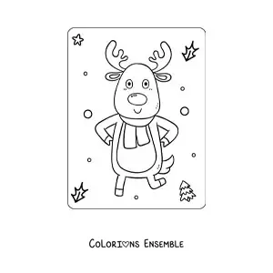 Image à colorier d’un renne tout mignon avec une écharpe d’hiver