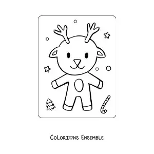 Image à colorier d’un renne tout mignon et heureux en hiver