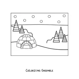 Image à colorier d’un paysage enneigé avec un igloo