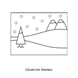 Image à colorier d’une forêt avec des sapins enneigés