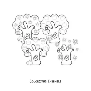 Image à colorier d’arbres au fil des saisons de l’année