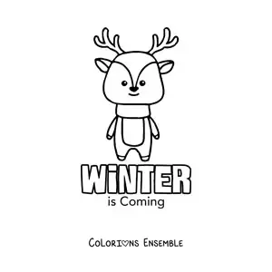 Image à colorier d’un renne tout mignon et du mot anglais winter
