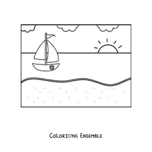 Image à colorier d’une plage toute simple