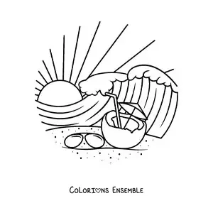 Image à colorier d’une plage tropicale