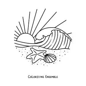 Image à colorier d’une vague à la plage