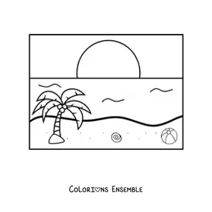Image à colorier d’un coucher de soleil sur la mer