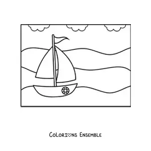 Image à colorier d’un bateau sur la plage