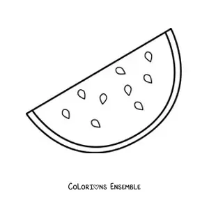 Image à colorier d'une demi-pastèque avec ses pépins