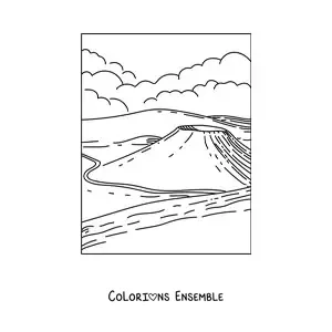 Image à colorier d’un paysage avec un volcan