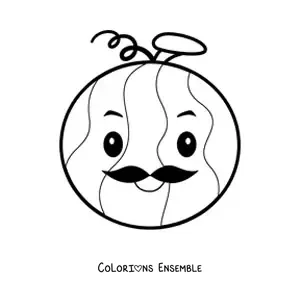 Image à colorier d'une pastèque rigolote avec des moustaches